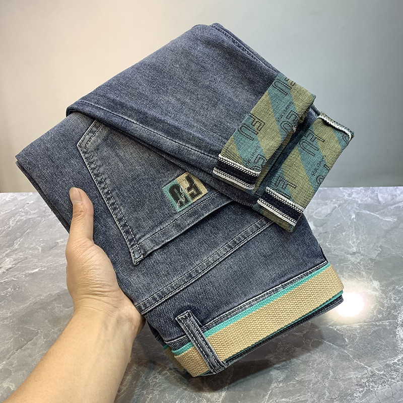 Jeans men's 2022 new summer thin section tide brand blue ins Korean version trend slim cigarette pipe pants men