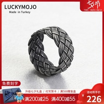 Sterling silver ring female wide version mens index finger ring niche couple silver silk woven jewelry ring gift RI-22