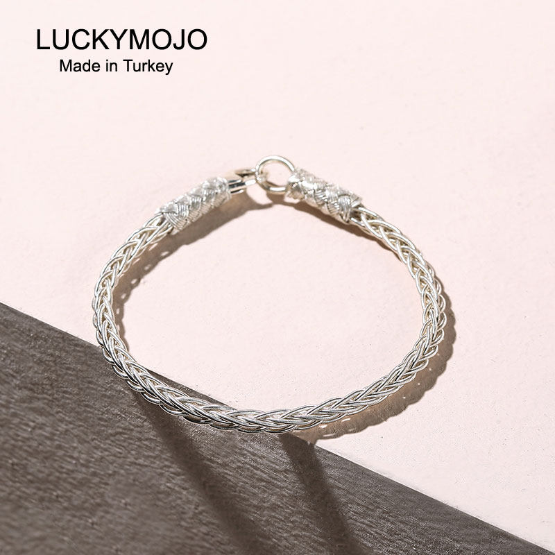 Turkish sterling silver bracelet for men and women couples foot silver woven hand rope retro bracelet simple silver jewelry birthday gift