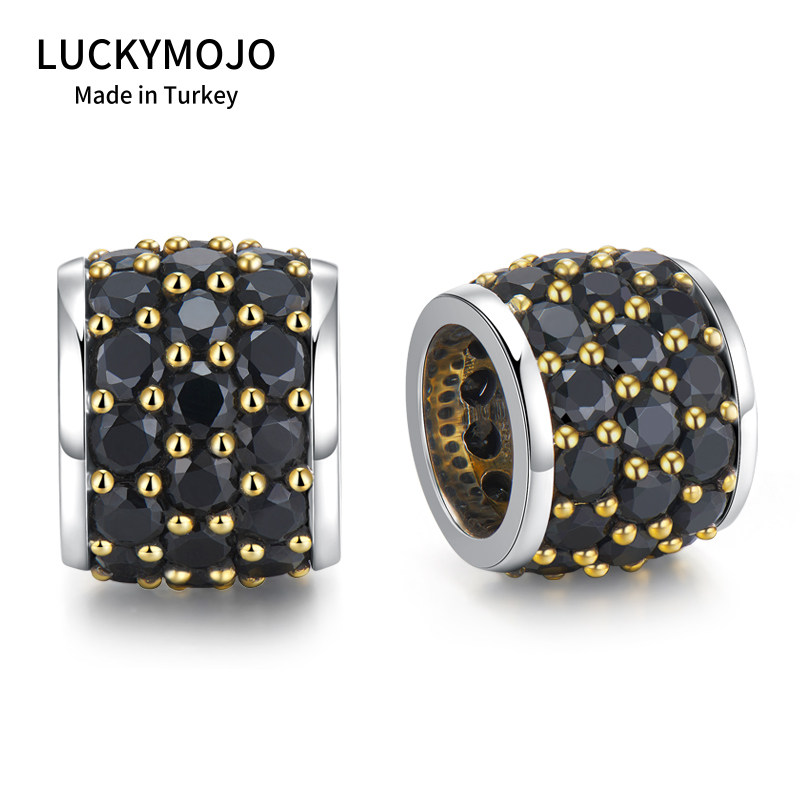 Sterling silver black spinel transfer beads S925 pure silver hand shackle men and women hand rope pendant couple DIY birth year gift