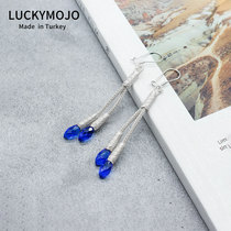2021 new earrings female summer sterling silver blue Turkey imported design sense long earrings foot silver ear