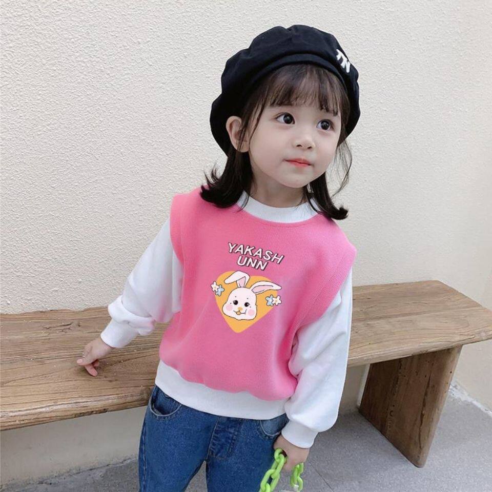 Fake two long sleeves T-shirt girl blouses 2022 Spring and autumn in Korean version thick cotton T for undershirt baby sins