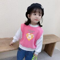 Fake two long sleeve t-shirt girl blouses 2022 Spring and autumn in Korean version Western-coated undershirt baby children in the tide