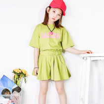 Girls suit 2022 new summer clothes foreign air CUHK Childrens tennis Red girls Summer sports Trendy two sets of damp