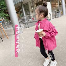 Girls spring and autumn style wind clothes 2022 new Korean version female baby Chinese children jacket foreign air coat with long style jacket