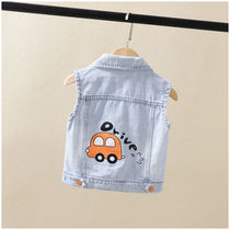 Boy cowboy waistcoat 2022 Cartoon baby Kamshoulder spring autumn clothes Children foreign air vest girl sleeveless jacket tide