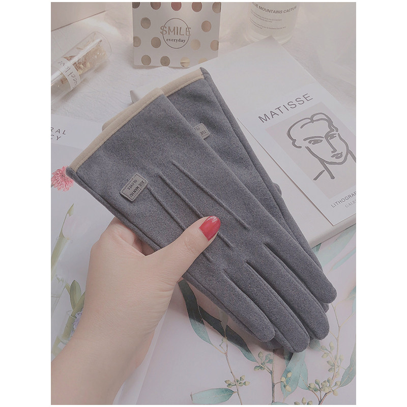 Gloves Lady Spring Autumn Warm Brief KOREAN VERSION WINTER THIN Monolayer Suede elastic INS Driving an electric car touch screen-Taobao