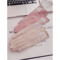 Glove winter women warm thin riding electric car touch screen driving de Velvet cold cold Korean cute spring and autumn