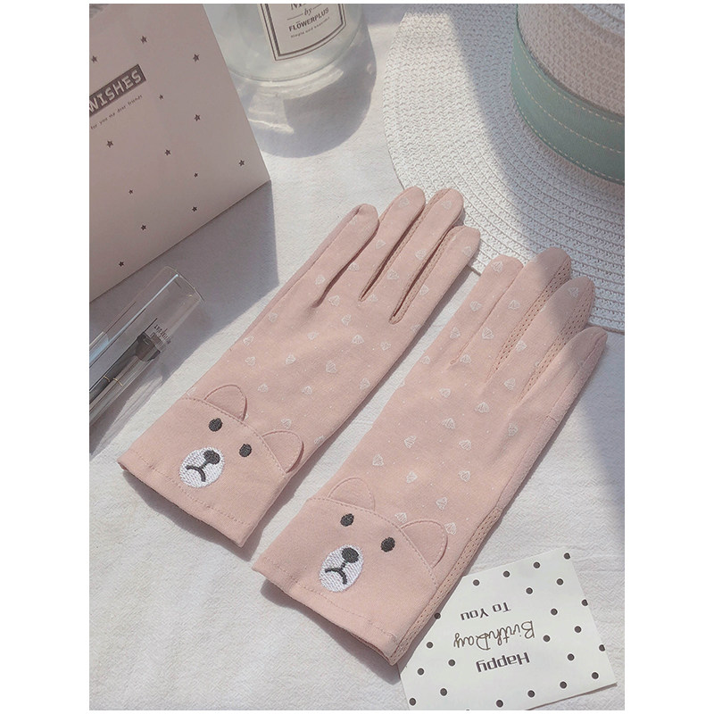 Sun Protection Gloves Women's Slim Summer Touch Screen Spring Autumn Season Cute Riding Slip Elastic Cotton Stickers For Riding Electric Bikes