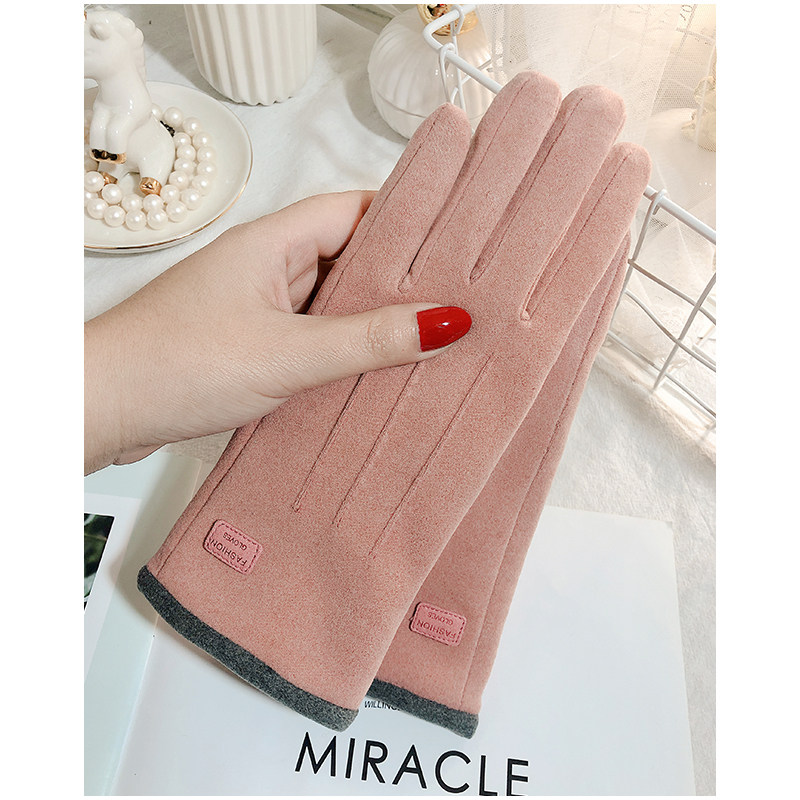 Gloves Women Winter Plus Suede Thickened Warmth Prevention Spring Autumn Students Ride Bike Ride with INS Touch Screen Lovely Korean version-Taobao