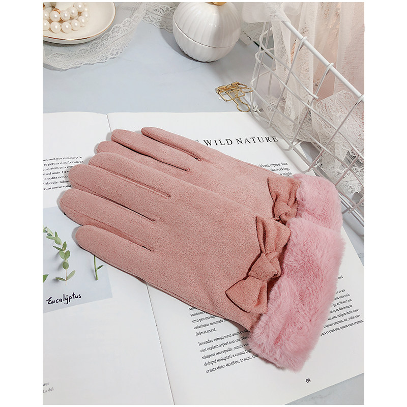 Gloves women winter warmth plus velvet thickened cycling for autumn students to travel touch screen cold-proof cotton cute Korean version