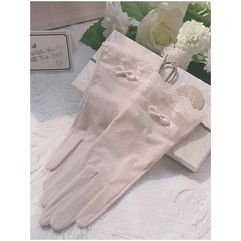Sun Protection Gloves Lady Ice Silk Slim touch screen Chunqiu Ji Stickers Lace driving electric car Elastic Summer