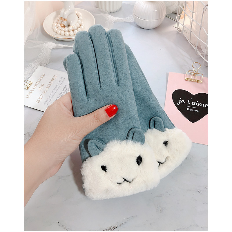 Gloves Female Winter Warm Plus Suede Thick Winter Bicycling Students Anti Chilling Spring Autumn Money Touch Screen Cute Korean Version Cotton Gloves-Taobao