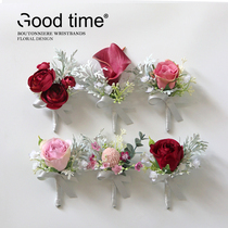 Corsage flower wrist flower groom bride flower Flower sister brother corsage flower simulation flower wedding photography Morandi color