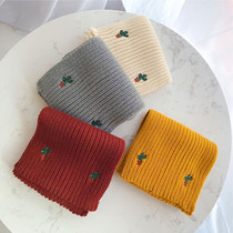 Winter new childrens solid color variety warm scarf girl Embroidery Fashion Korean knitted scarf