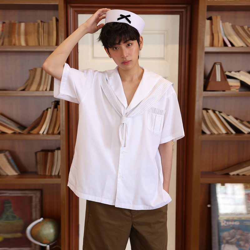 Mechheart Navy Collar White Short-Sleeved Elegant French Sailor Collar Fake Two-Piece Sailor Shirt Mechheart Navy Collar White Short-Sleeved Elegant French Sailor Collar Fake Two-Piece Sailor Shirt