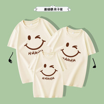 Smiling Face pro-Costume Summer Short Sleeves Family of three Family clothes 61 Childrens Day Activities Garden clothes Big code Mother and son co-author