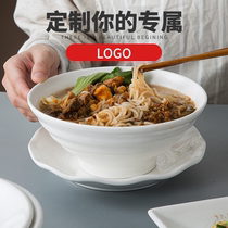 White Chinese commercial beef noodle bowl noodle restaurant special ceramic 8 inch horn bowl can be customized LOGO