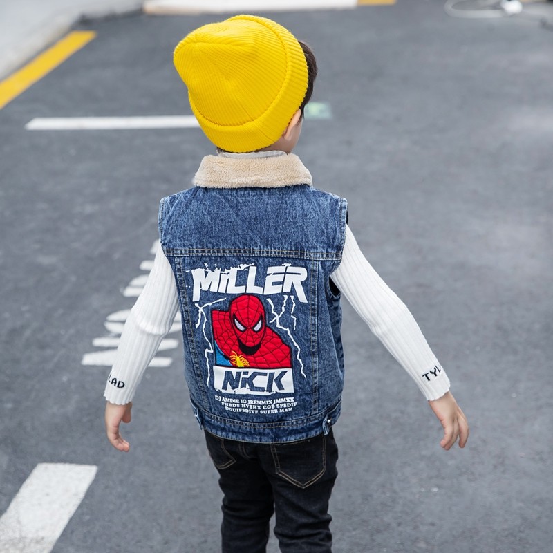 Children's denim vest 1 plus velvet 2 autumn and winter new 3 spring and autumn vest boys and girls vest 6 baby vest 9 years old