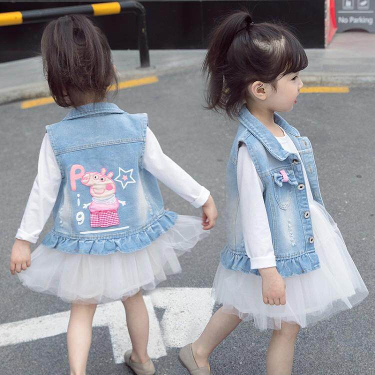 Children's clothing girls spring cowboy markal Korean children in children's small pig Peggy vest baby leisure and shoulder tide