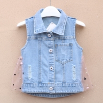 Childrens denim vest female spring and autumn 2022 new 1-3 year old baby girl vest vest girl western style princess tide
