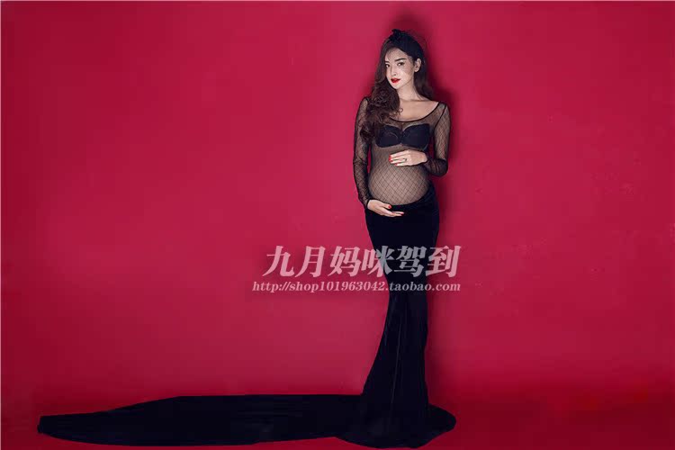 193 cho thuê phụ nữ mang thai ảnh ảnh trang phục studio chủ đề chụp ảnh bà bầu đen phối cảnh đuôi cá gợi cảm váy áo bà bầu