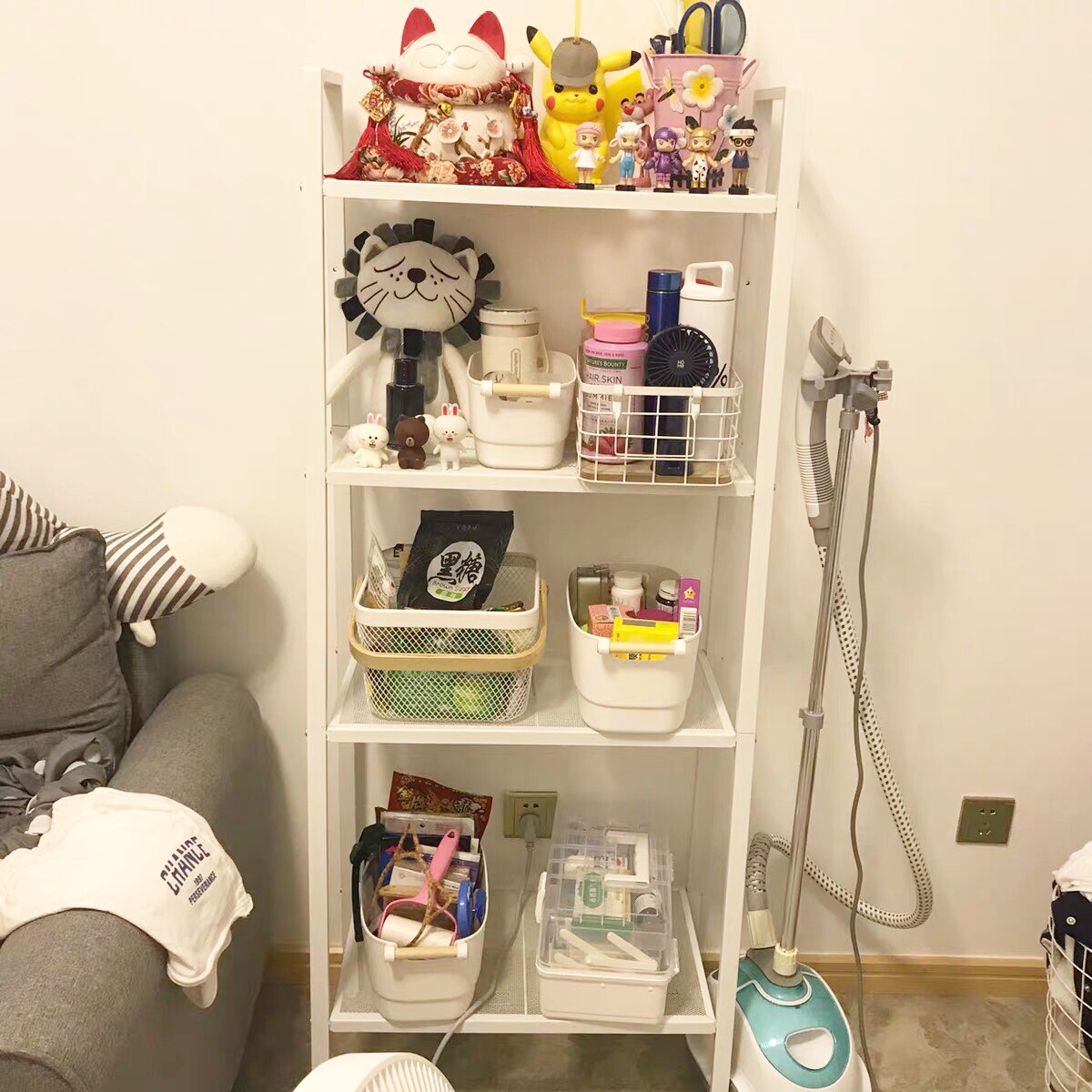 Nordic style storage rack floor-to-ceiling bedroom storage rack balcony flower rack living room trapezoidal storage rack cosmetic finishing rack