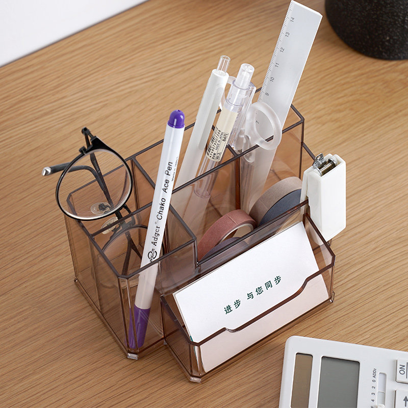 Transparent pen holder creative fashion multi-function acrylic large capacity office desk business card box stationery storage box
