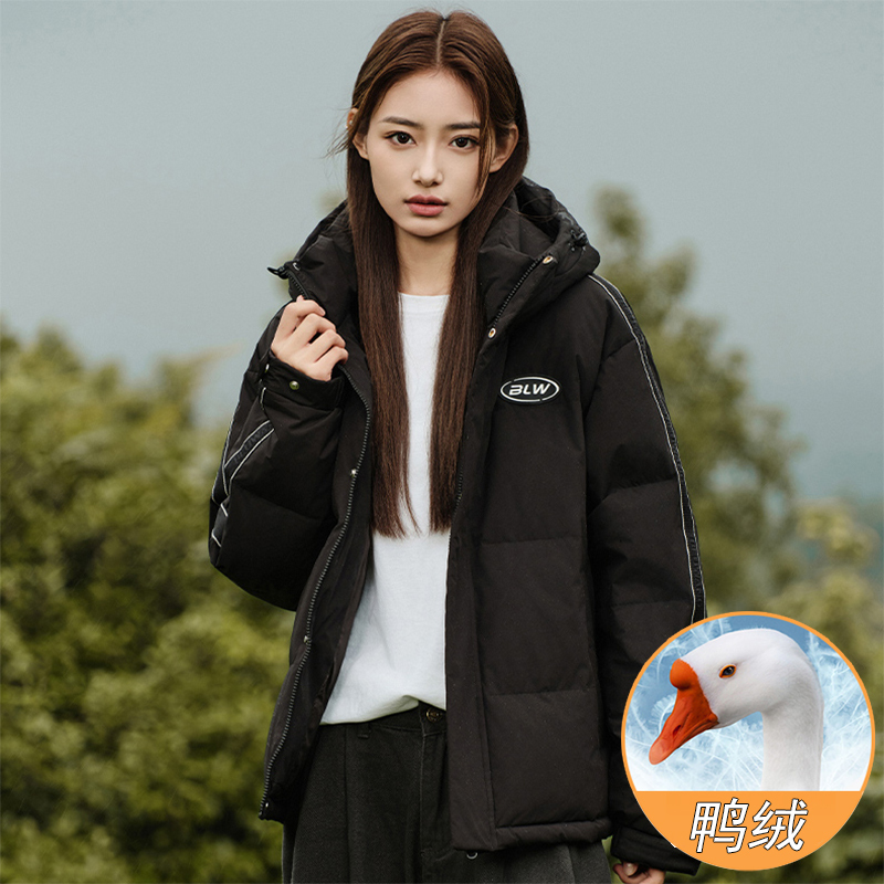 Women's Short down Jacket with Hood, 2025 New Style, Black, Niche, Thickened, Warm, Winter, Loose Fit, Couple's Duck down Coat