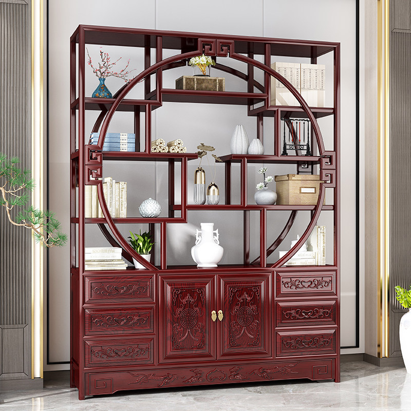 1 meter 5 cabinet Duobaoge solid wood Chinese Bogu rack partition tea shelf storage storage display cabinet pineapple grid - Taobao