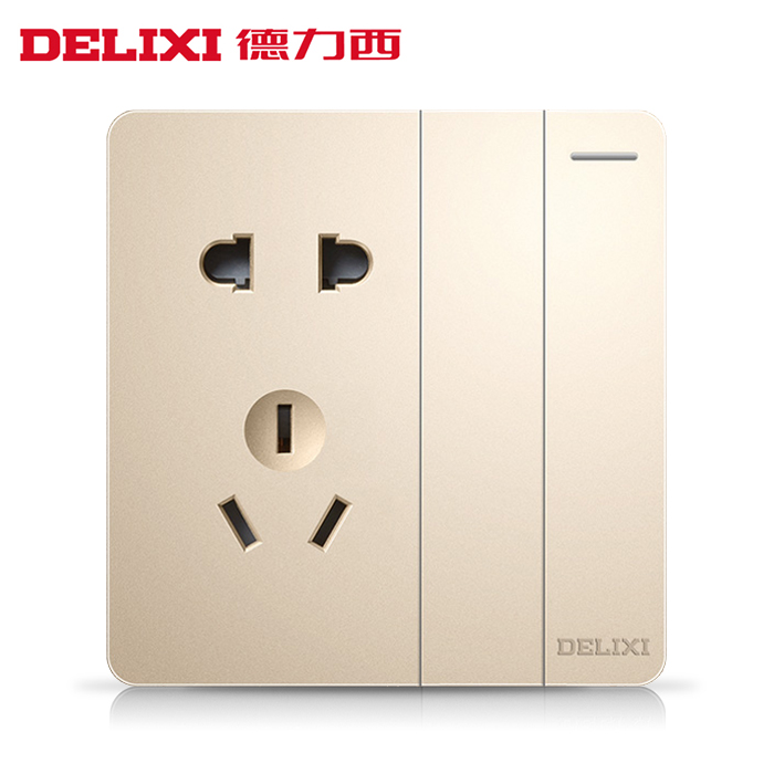 Delixi with switch socket panel household wall gold 2 two open five holes double cut two open double switch 5 holes concealed