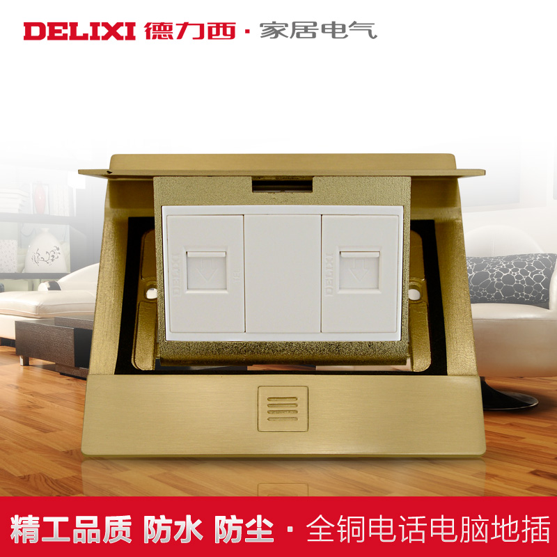 Dresy golden computer Phone ground plug waterproof hydraulic band damping internet Internet wire floor socket Champagne gold