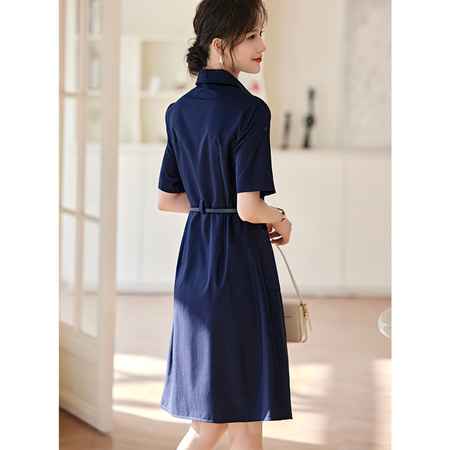 XWI/Xinwei Commuting Simple Slim Dress Female Summer New New Waist Slim Slim V-neck Short Sleeve Shirt Shirt Skirt