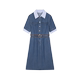 XWI/Xinwei Tencel fabric denim dress women's summer contrasting color splicing design waist-showing shirt skirt