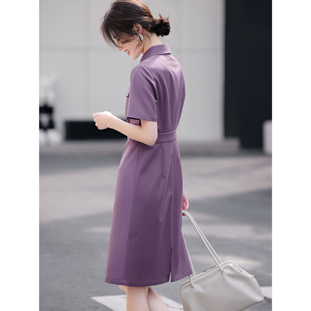 XWI/Xinwei waist slim dress ຂອງແມ່ຍິງ summer ໃຫມ່ອອກແບບກະເປົ໋າ symmetrical commuting ງ່າຍດາຍເສື້ອ dress