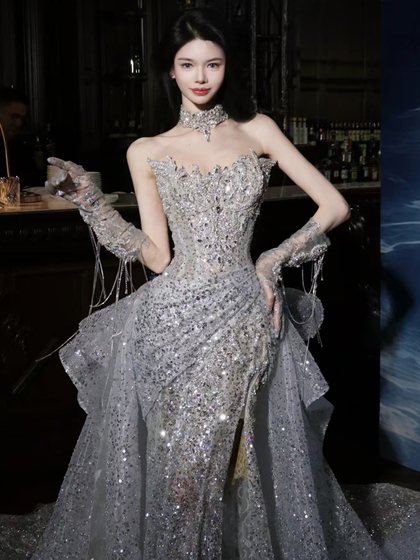 2025新款爆闪晚礼服新娘敬酒服礼服高端奢华重工鱼尾婚纱修身显瘦