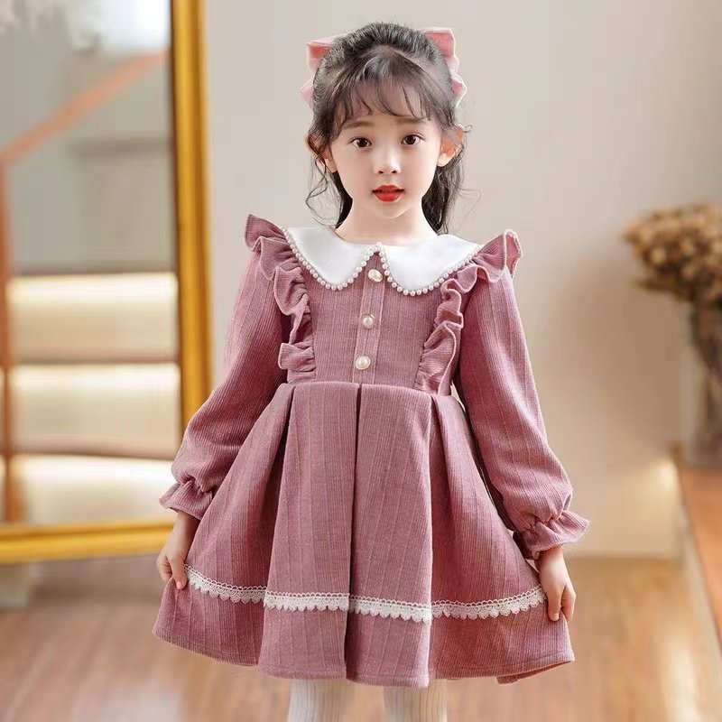Girls dress autumn and winter children plus velvet princess dress girl