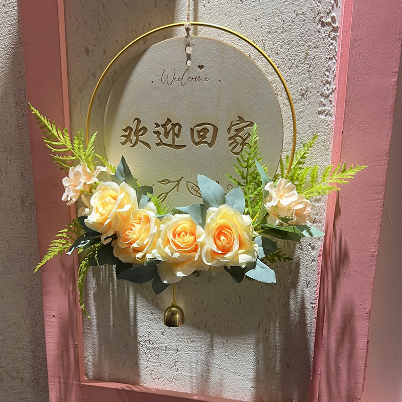 Round Wreath Wall Decoration, Light Luxury Floral Art Background Wall, Entrance, Living Room, Bedroom Door Hanging, Clothing Store Hanging Decoration