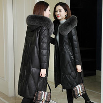 Heninin PU down cotton clothes woman mid-length fox fur straw Even cap 2021 Winter new emulation Pippa coat jacket