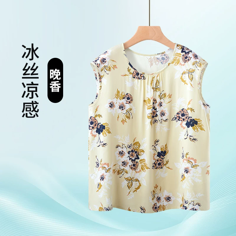 T-shirt, летняя шелковая тонкая underwear для среднего возраста, утягивающий эффект, свободный крой