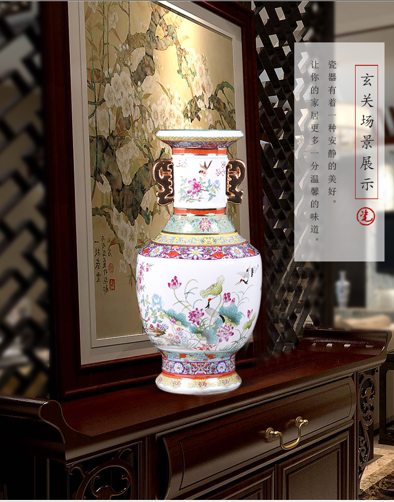 Jingdezhen ceramics imitation qianlong fuels the ears of large vases, Chinese style living room home furnishing articles