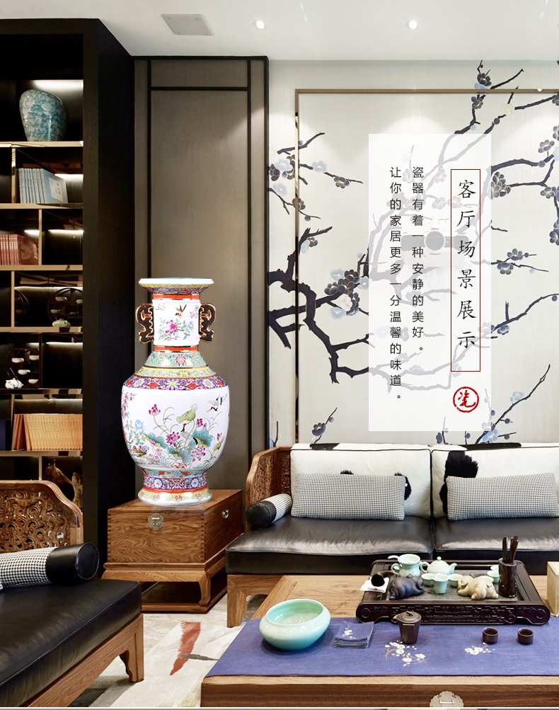 Jingdezhen ceramics imitation qianlong fuels the ears of large vases, Chinese style living room home furnishing articles