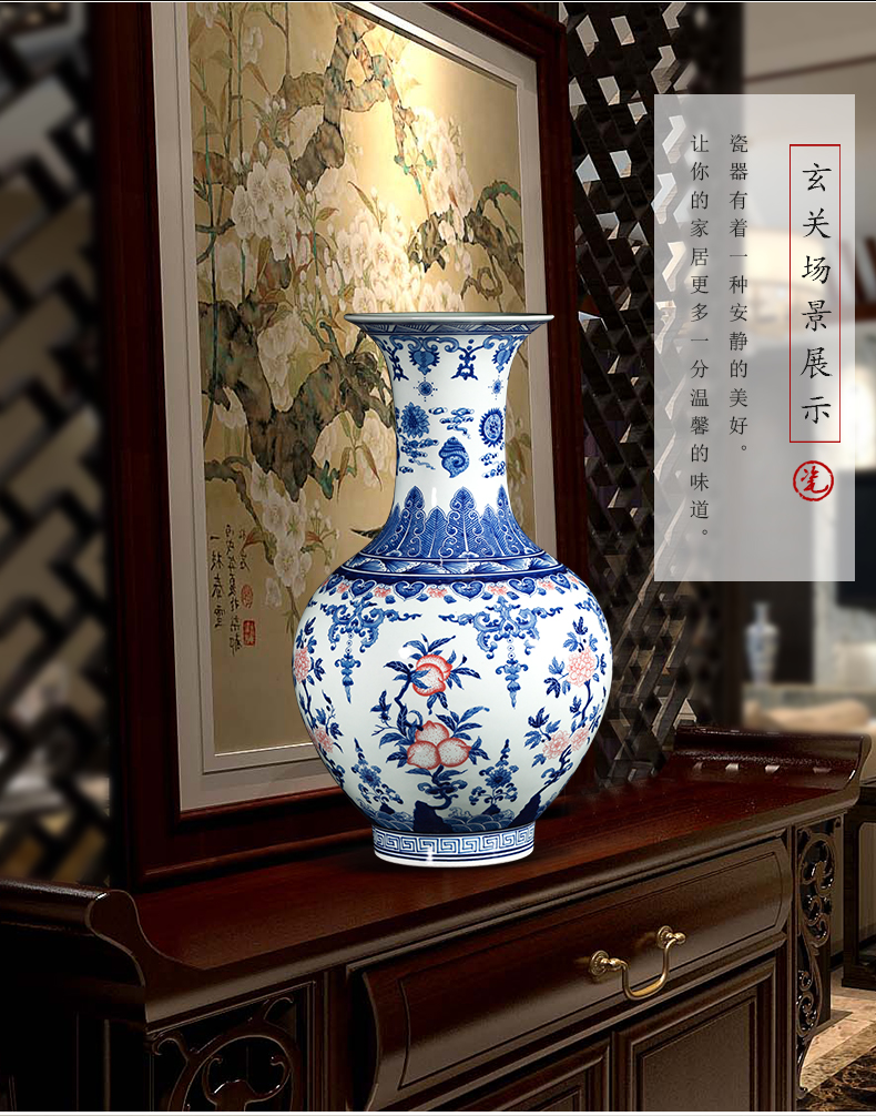 Jingdezhen ceramics hand - made archaize of new Chinese style household adornment is placed large blue and white porcelain vases, flower arrangement