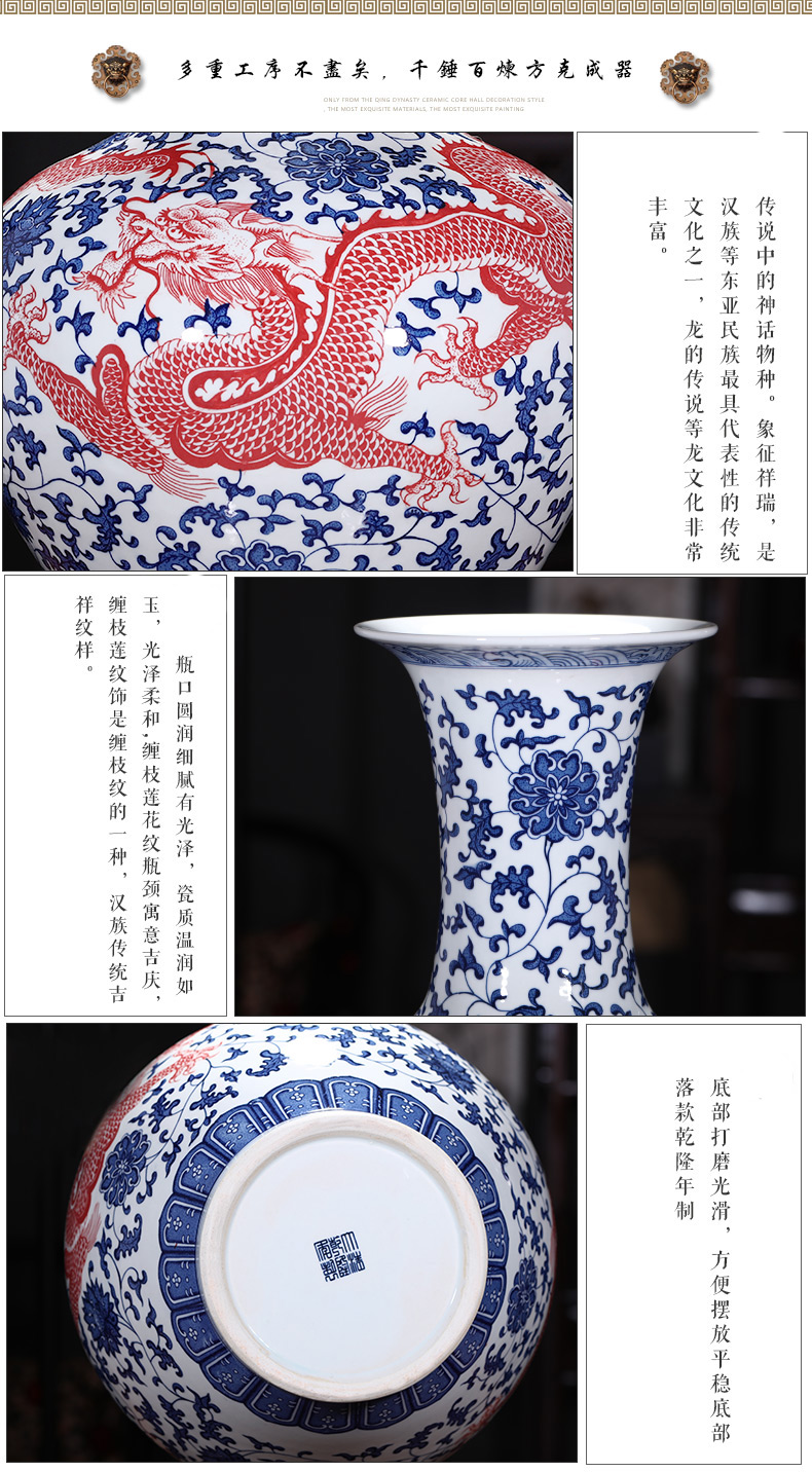 Jingdezhen ceramics imitation qianlong manual of large blue and white porcelain vase flower arranging Chinese sitting room adornment is placed