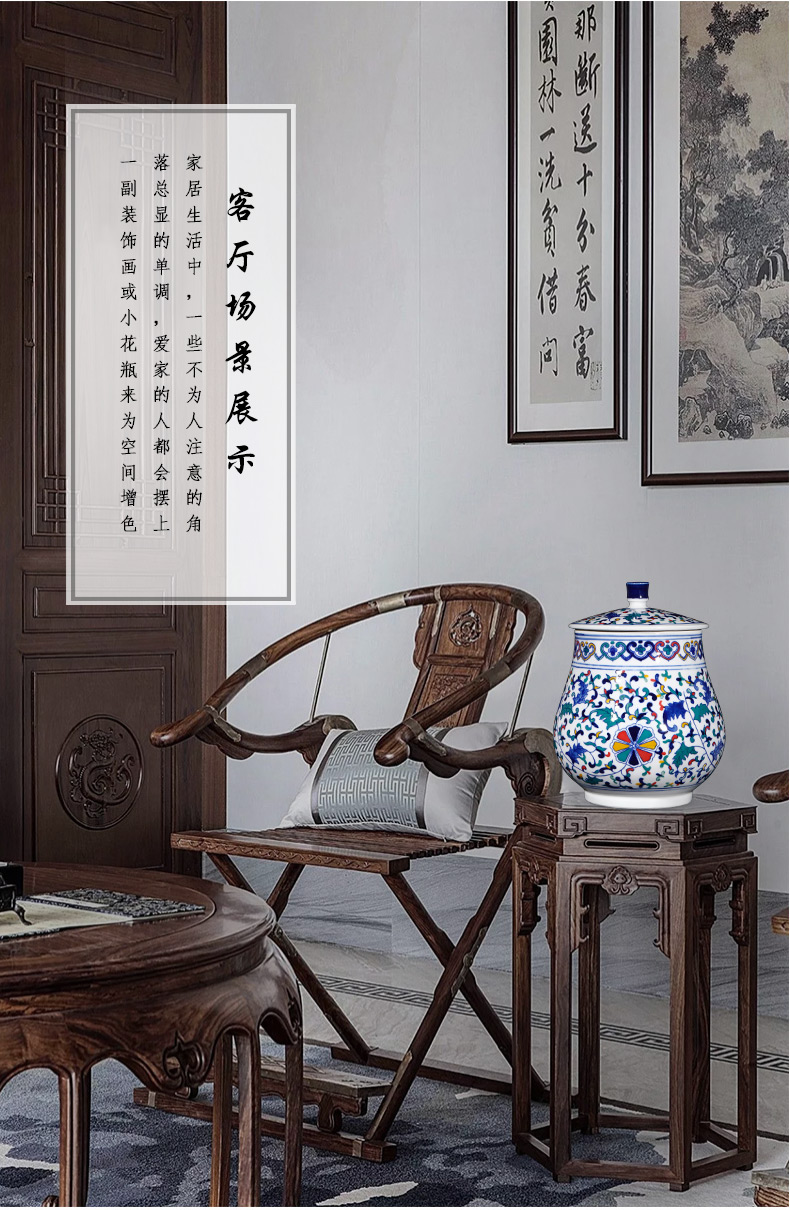 Jingdezhen ceramics craft ideas under the blue and white glaze colorful storage tank tea pot of new Chinese style living room decoration