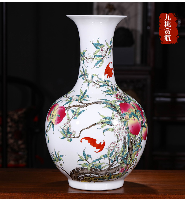 Jingdezhen ceramics imitation qianlong nine peach figure large vases, flower arranging Chinese style living room home furnishing articles