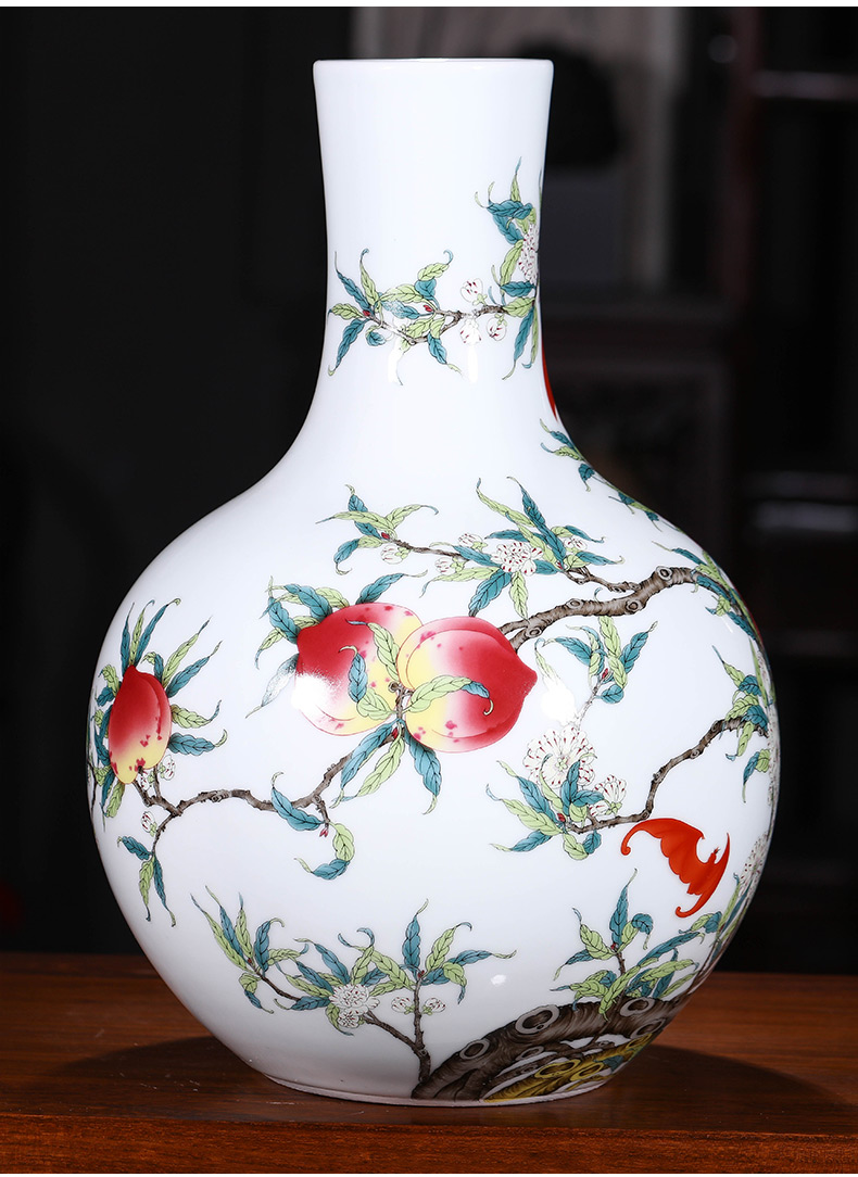 Jingdezhen ceramics imitation qianlong nine peach figure large vases, flower arranging Chinese style living room home furnishing articles