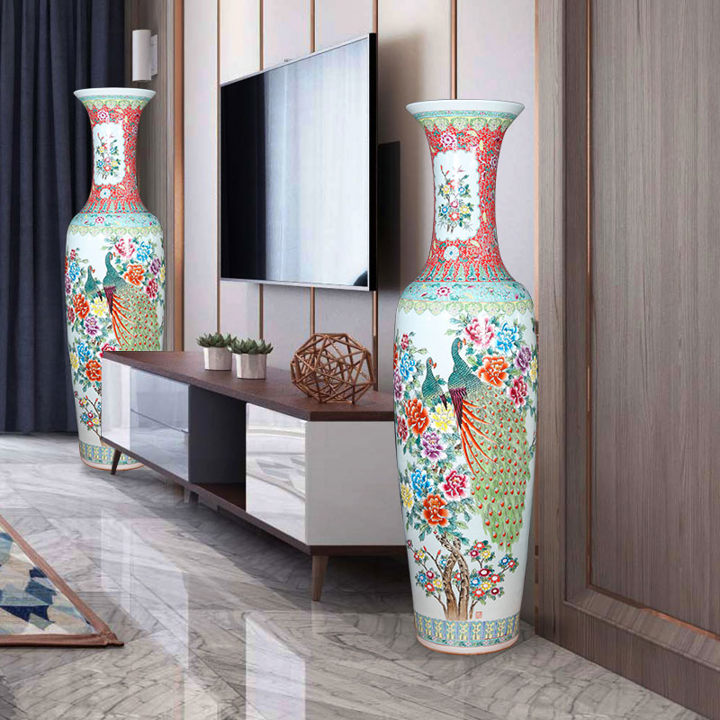 Jingdezhen ceramics hand - made pastel peacock figure of large vases, hotel, villa and courtyard decorations furnishing articles