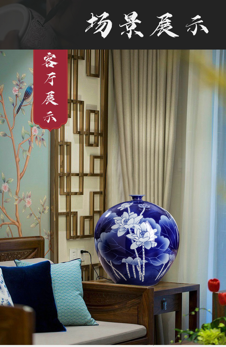 Jingdezhen ceramics hand - made lotus blue and white porcelain vase furnishing articles of new Chinese style living room TV ark adornment arranging flowers