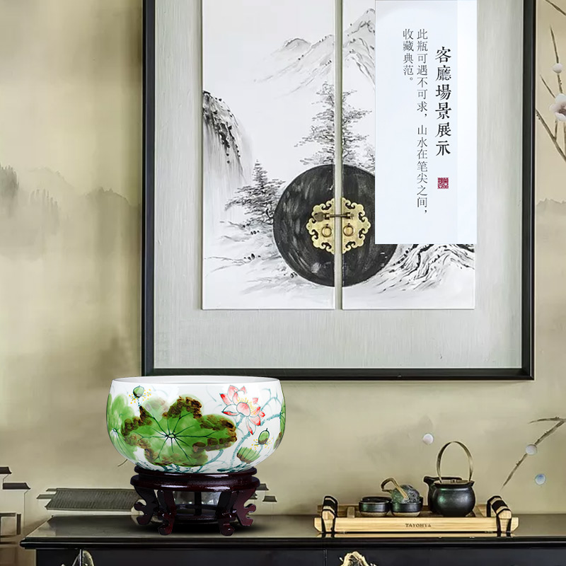 Jingdezhen ceramics famous masterpieces of pure hand - made lotus sitting room aquarium tortoise cylinder shallow daikin furnishing articles